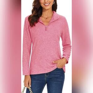 NWT Women's Quarter Zip Pullover Fleece Casual Sweatshirt, Medium (8-10), Pink